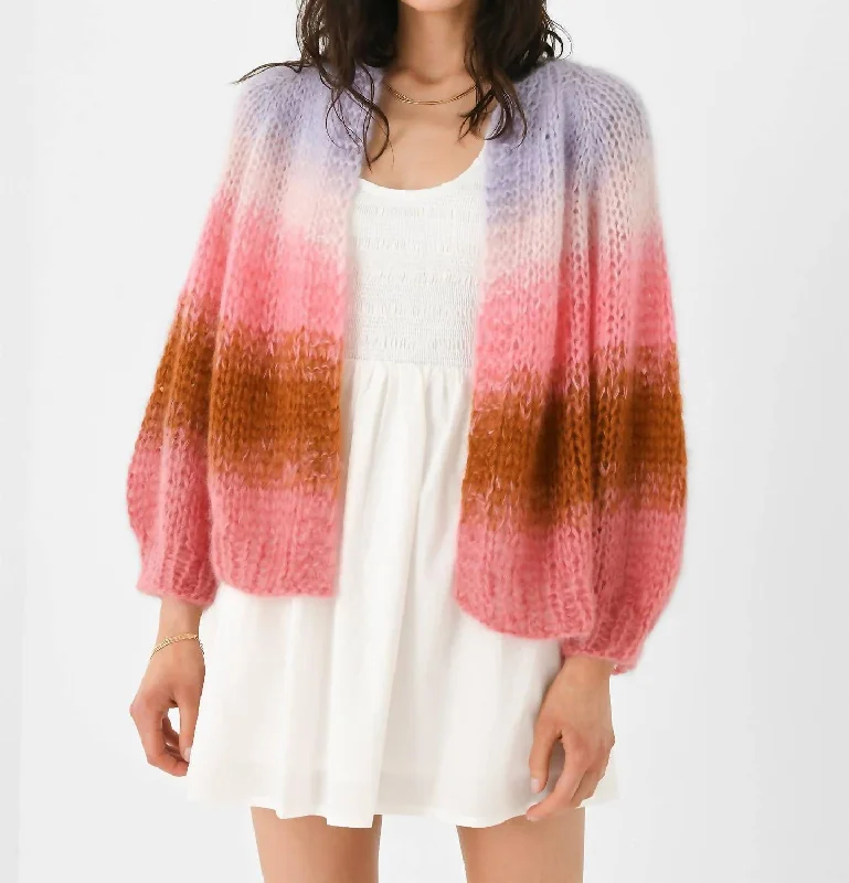 Paulette Cardigan In Lilac/pink/rose/cognac/dustyrose