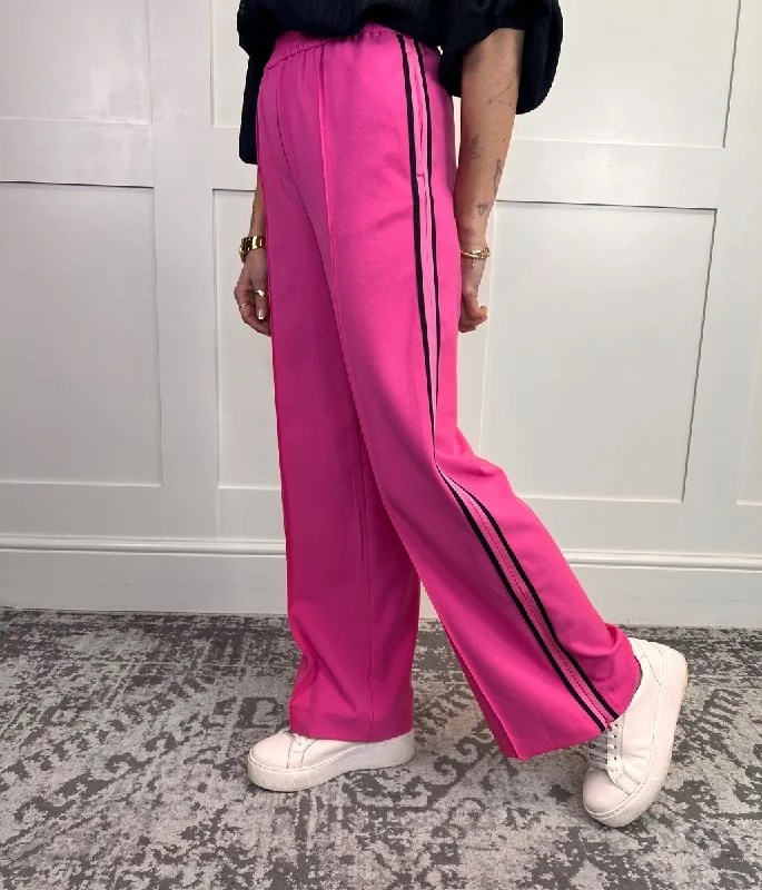 Pink Side Stripe Wide Leg Trousers