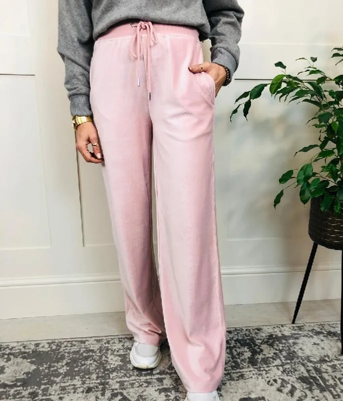 Pink Velour Wide Leg Joggers