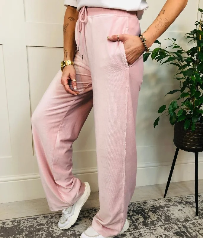 Pink Velour Wide Leg Joggers