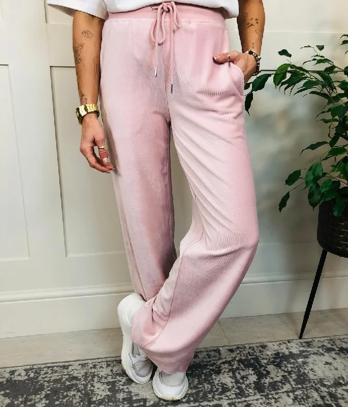 Pink Velour Wide Leg Joggers