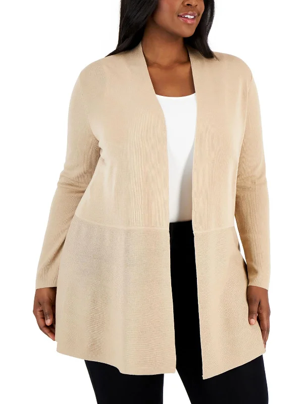 Plus Womens Open Front Midi Cardigan Sweater