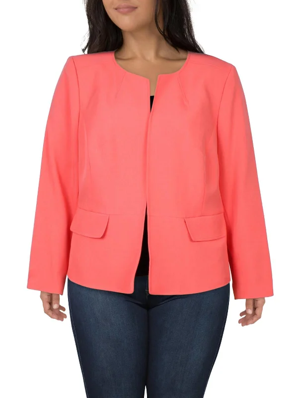 Plus Womens Suit Separate Office Open-Front Blazer