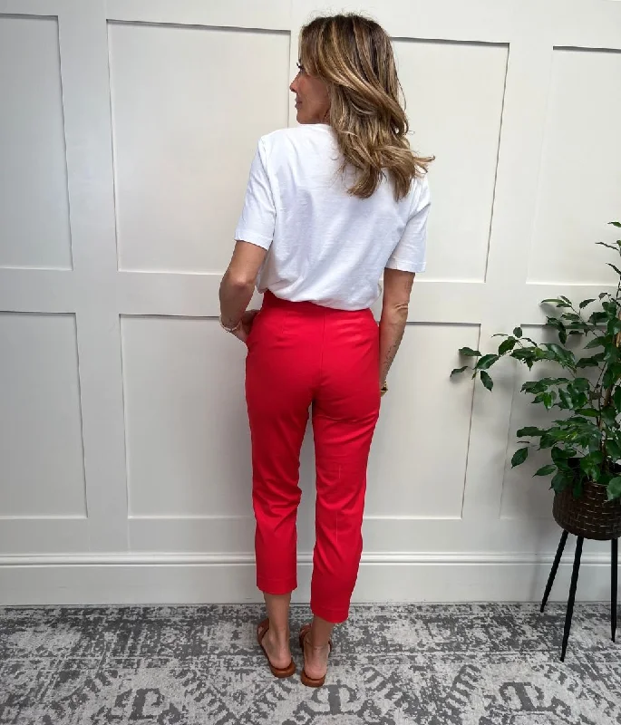 Red Slim Fit Ankle Grazer Trousers