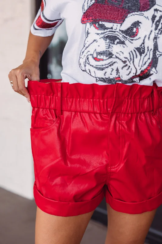 Colorful Life Red Leather Shorts