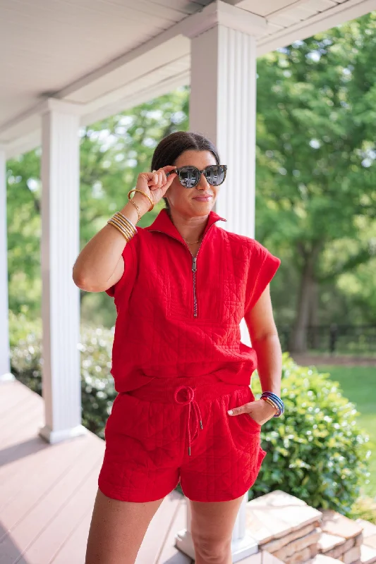 Coastal Dreaming Red Quilted Shorts