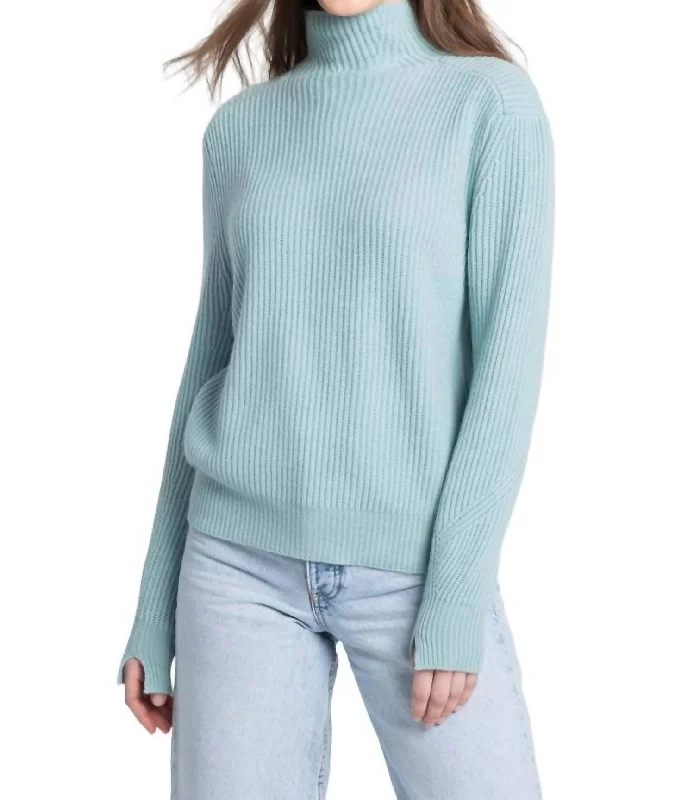 Rib Funnel Sweater In Seafoam