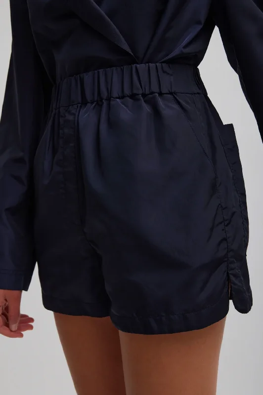 Silk Nylon Pull On Shorts in Navy