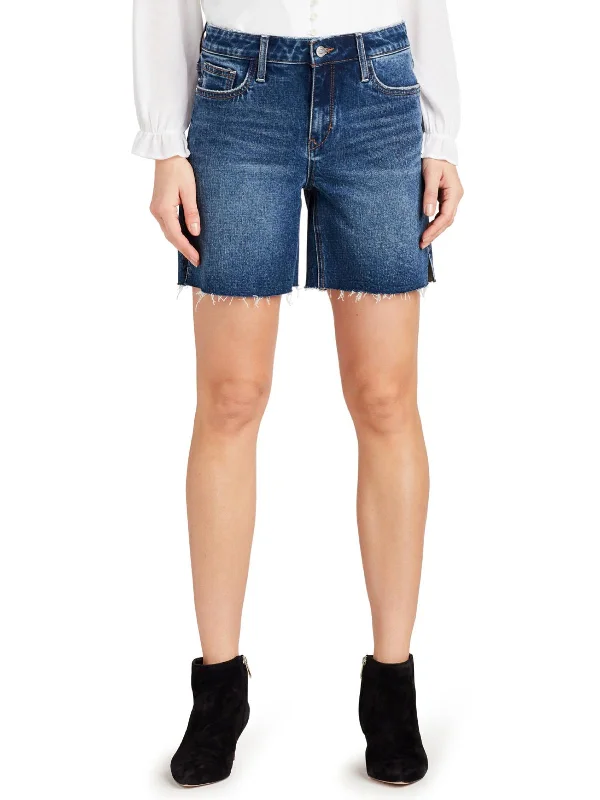 The Derby Womens Raw Hem Medium Wash Bermuda Shorts