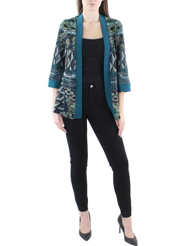 Womens Knit Printed Duster Blazer