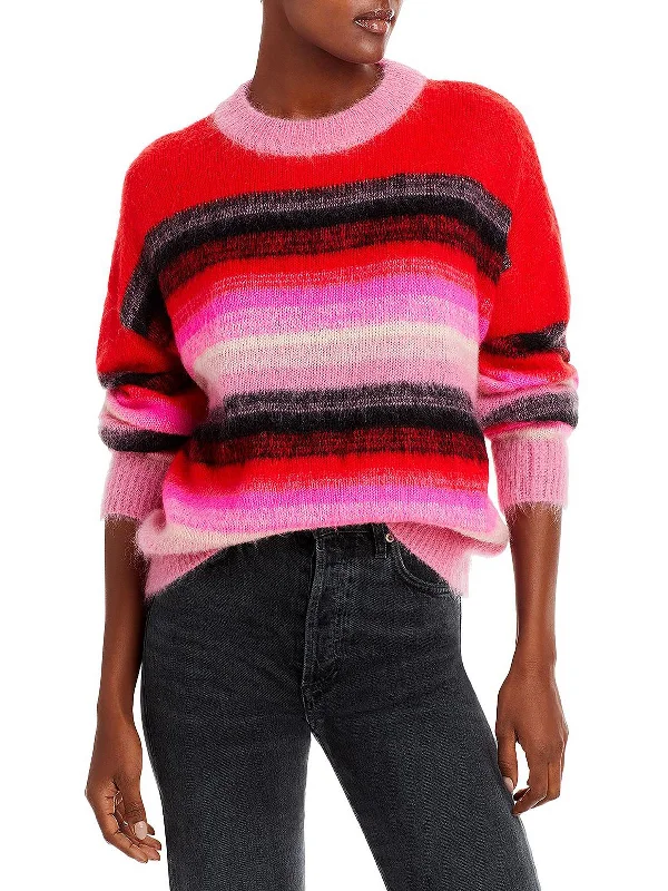 Womens Striped Ribbed Trim Pullover Sweater