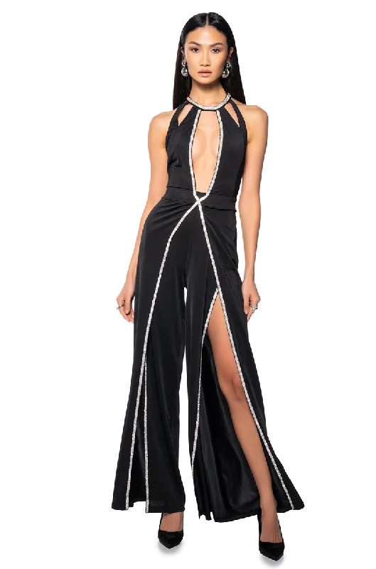 A LITTLE BIT OF CLASS RHINESTONE CUT OUT JUMPSUIT