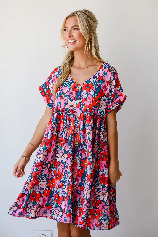 FINAL SALE - Gorgeous Shine Pink Floral Babydoll Mini Dress