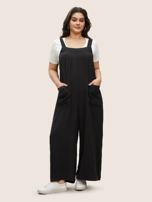 Plain Pleated Wide Leg Jumpsuit